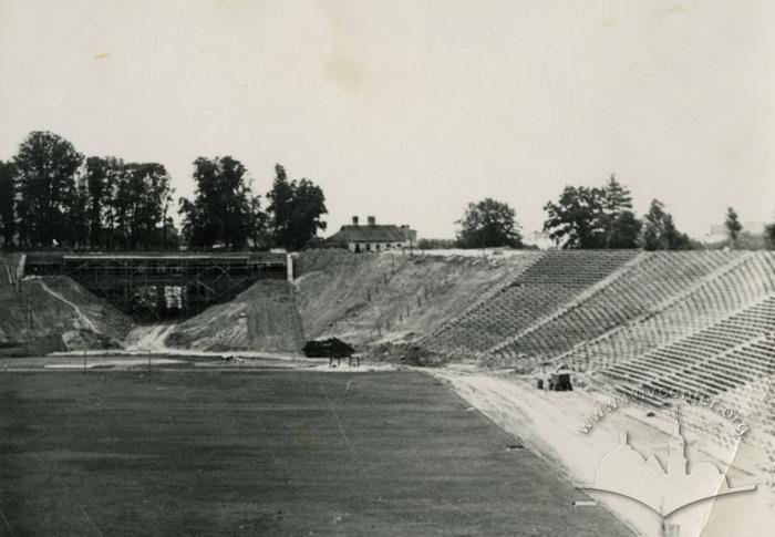 A fragment of the field and tribunes of "Ukraina" stadium during the construction 2