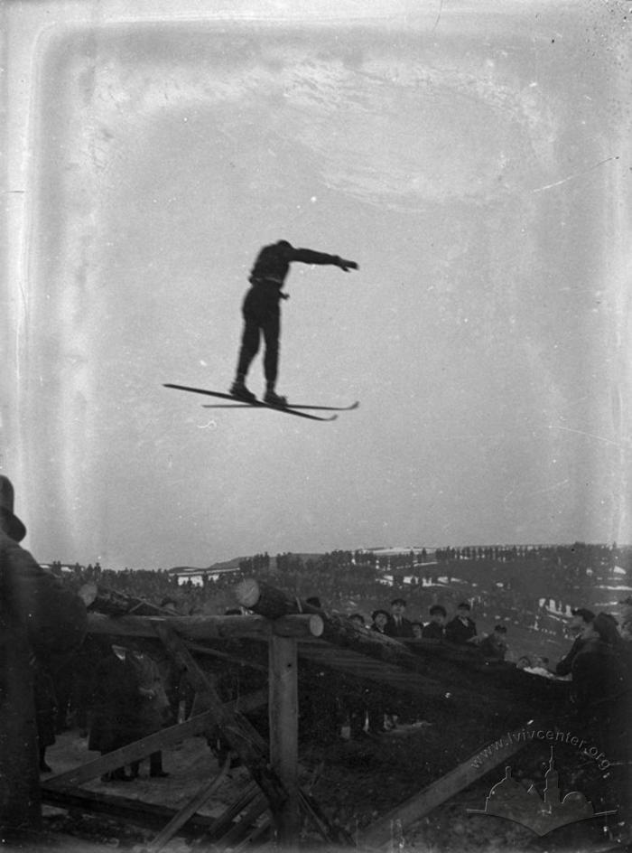 Jump from a ski springboard for training in Znesinnia 2