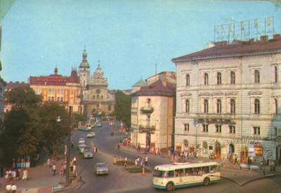 Electric transport on Lviv streets - trolleybus "Kyiv-4" in the city center