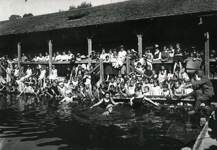 Swimming in the pond. Photoreproduction  2