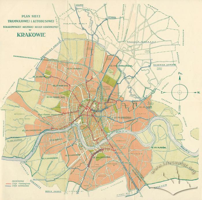 План трамвайної та автобусної мережі та краківської міськоїелектричної колії в Кракові 2