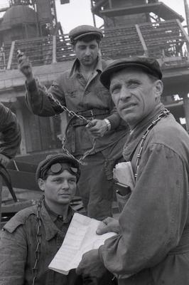 At the construction site of the blast furnace No. 6 of the Azovstal plant. Brigade of Kildyshev, the winner of the Lenin Prize