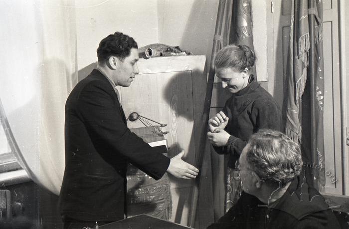 Members of the communist labor brigade and Komsomol cards delivery at the Mariupol heavy machine-building plant 2