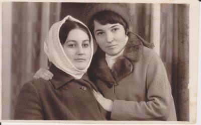 Two women on a studio photo