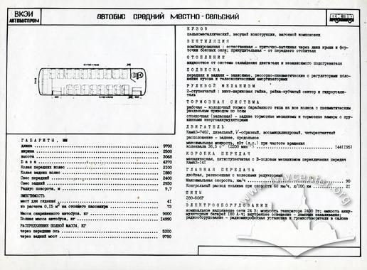 Автобус місцево-сільський на базі ЛАЗ-4202 із вузькими двустулковими дверима. Креслення з специфікацією, фотографія 2